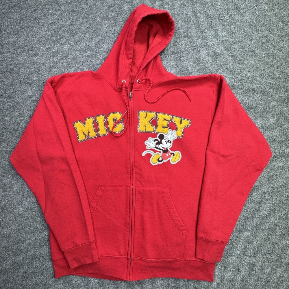 Disney Parks Hanes Mickey Mouse Mens L Red Full Zip Hoodie Embroidered Graphic